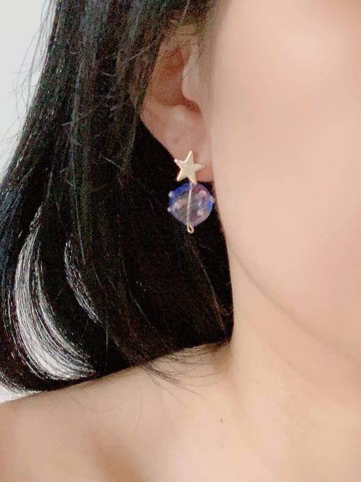 Scarlet White Brass Glass beads Pentagram Minimalist Drop Earring 1