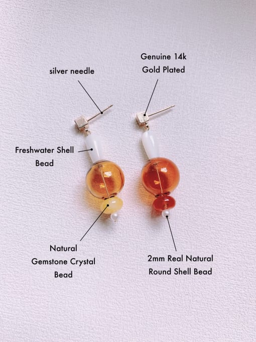 Scarlet White Brass Bead Minimalist Drop Earring 2