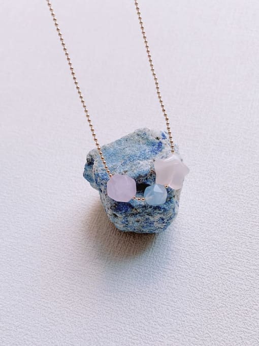 Pink N-CH-010 Brass Natural Stone Irregular Minimalist Necklace