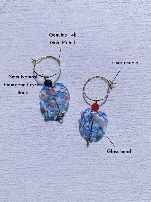 Scarlet White Brass Glass beads Heart Minimalist Handmade Beaded  Huggie Earring 1