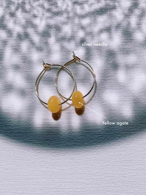 Scarlet White Brass Natural Stone Geometric Vintage  Handmade Beaded Hoop Earring 1