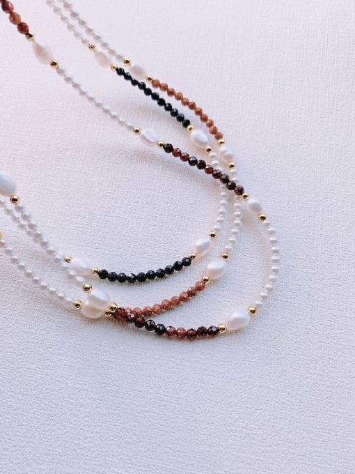 Scarlet White N-STPE-0019 Natural  Gemstone Crystal Beads Chain  Handmade  Beaded Necklace 0