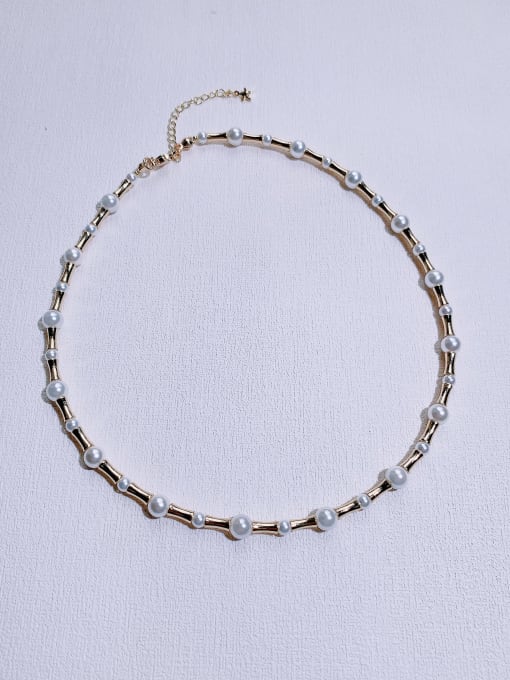 Gold Natural Round Shell Beads Chain Handmade Beaded Necklace