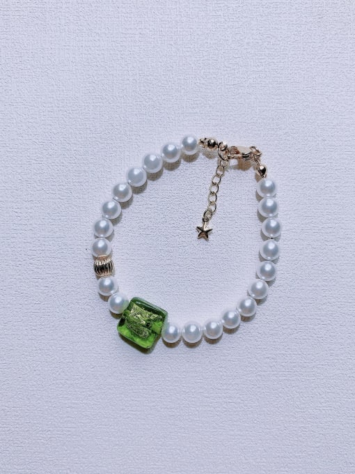 Green Natural Round Shell Beads Chain Handmade Beaded Bracelet