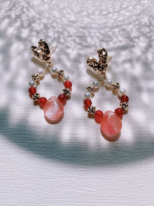 Scarlet White Brass Natural Stone Geometric Vintage Handmade Beaded Drop Earring