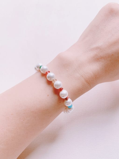 Scarlet White Natural Round Shell Beads Chain Handmade Beaded Bracelet 1