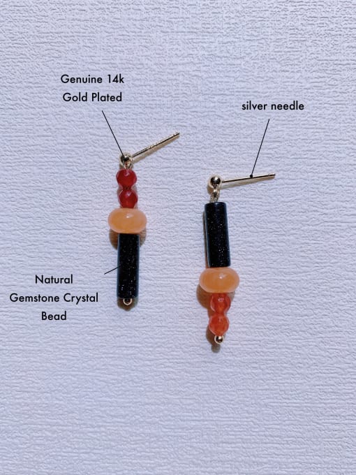 Scarlet White Brass Natural  Gemstone Crystal Geometric Minimalist  Handmade Beaded  Drop Earring 1