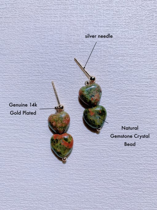 Scarlet White Brass Turquoise Heart Vintage  Handmade Beaded Drop Earring 1