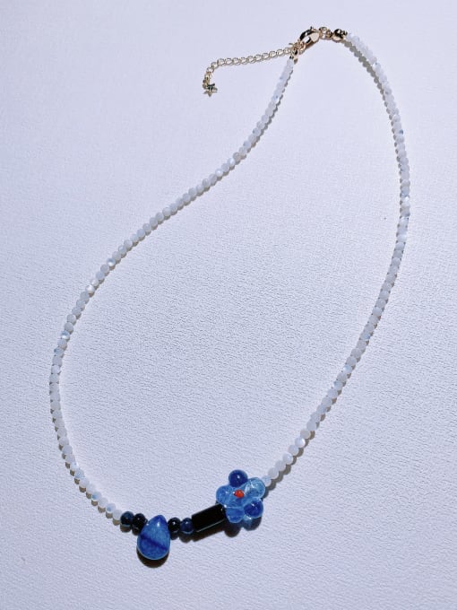blue Natural Round Shell Beads Chain Handmade Beaded Necklace