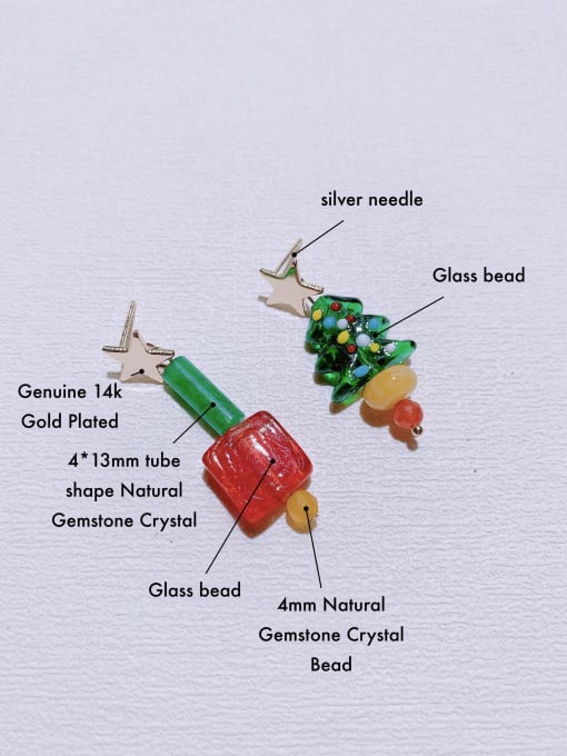 Scarlet White Natural Gemstone Crystal Beads Handmade Asymmetrical Christmas Series Drop Earring 1