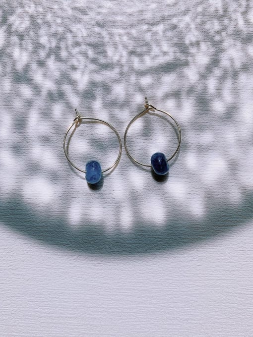 ER-036 Brass Natural Stone Geometric Vintage Handmade Beaded Hoop Earring