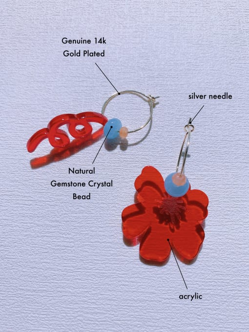 Scarlet White Brass Acrylic Flower Minimalist Huggie Earring 1
