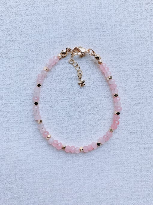 Pink Natural  Gemstone Crystal Beads Chain Handmade Beaded Bracelet