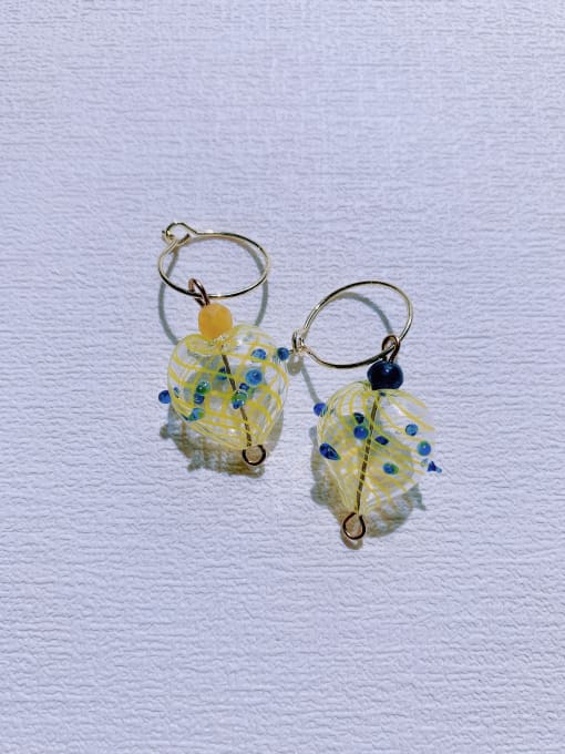 ER-117 Brass Glass beads Heart Minimalist Handmade Beaded  Huggie Earring