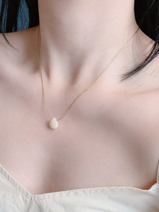 Scarlet White N-CH-001 Brass Natural Stone Water Drop Minimalist Necklace 1