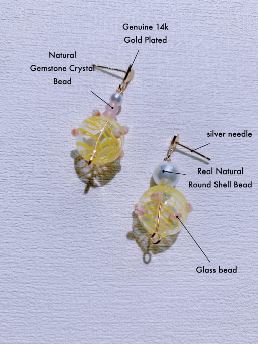 Scarlet White Brass Glass beads Geometric  Handmade Beaded  Minimalist Drop Earring 1