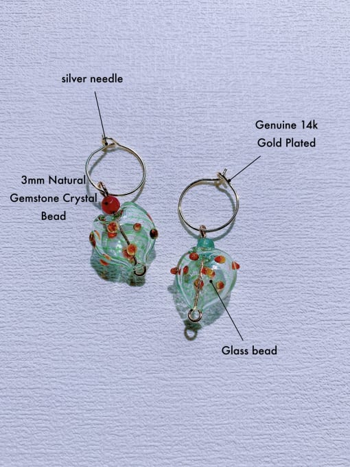 Scarlet White Brass Glass beads Heart Minimalist Handmade Beaded  Huggie Earring 4