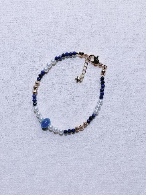 blue Natural Round Shell Beads Chain Handmade Beaded Bracelet