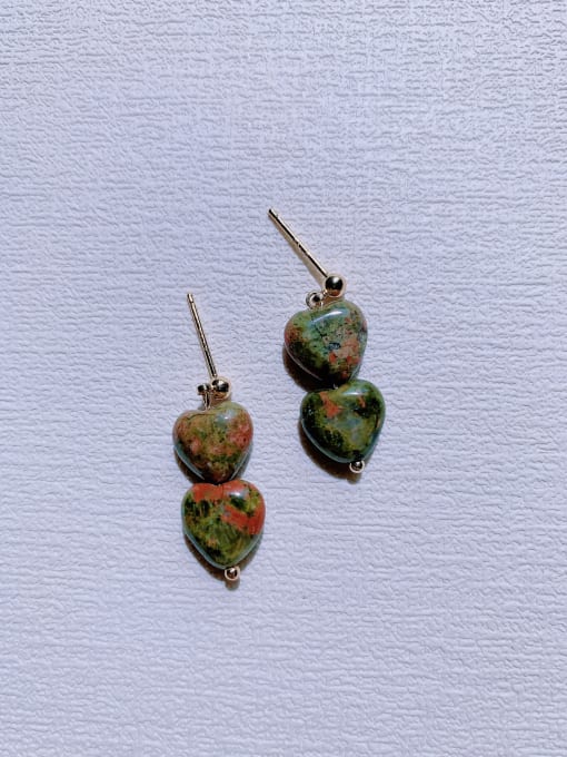ER-083 Brass Turquoise Heart Vintage  Handmade Beaded Drop Earring