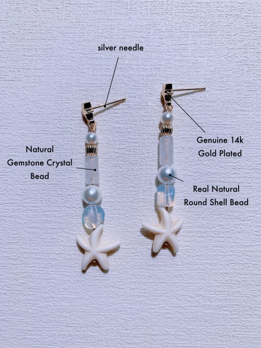 Scarlet White Brass Natural  Gemstone Crystal  Pentagram Minimalist Handmade Beaded Drop Earring 1