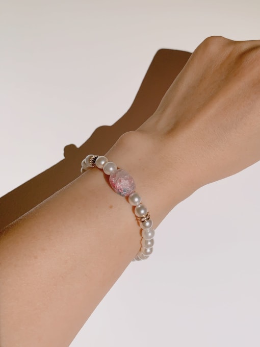 Scarlet White Natural Round Shell Beads Chain Handmade Beaded Bracelet 1