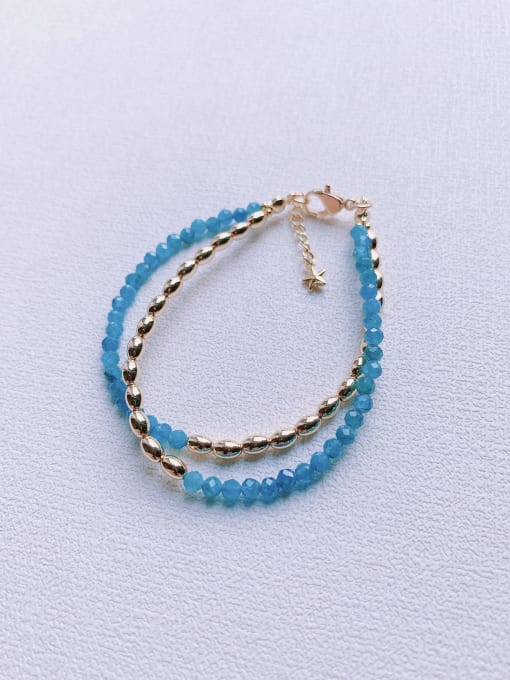 blue Natural  Gemstone Crystal Beads Chain Handmade Beaded Bracelet