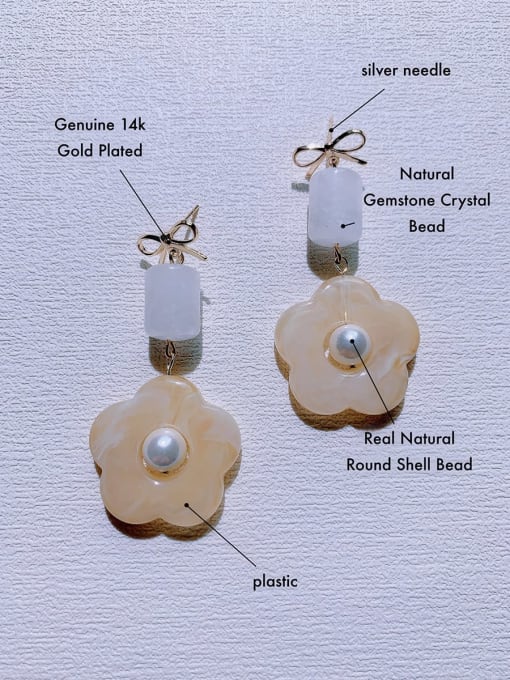 Scarlet White Brass Natural  Gemstone Crystal Flower Minimalist Handmade Beaded Drop Earring 3