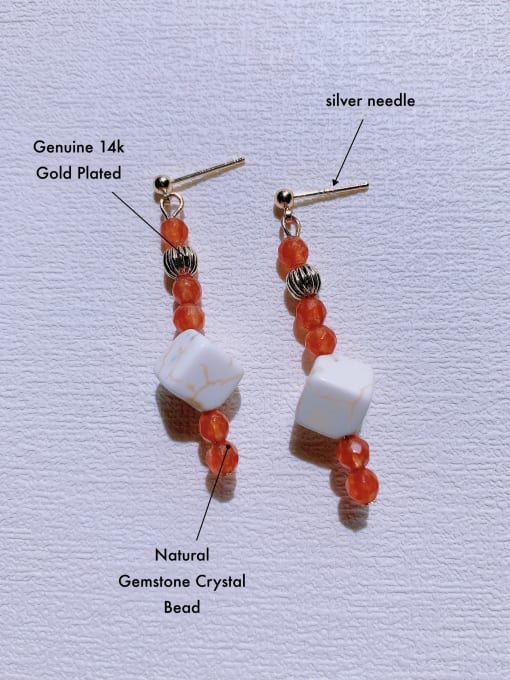 Scarlet White Brass Natural  Gemstone Crystal Geometric Cute Handmade Beaded  Drop Earring 1