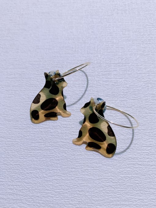 Scarlet White Brass Acrylic Dog Cute Handmade Huggie Earring 3
