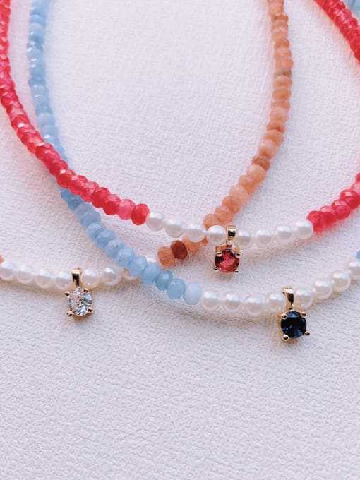 Scarlet White N-STPE-0018 Natural  Gemstone Crystal Beads Chain  Handmade Beaded Necklace 0