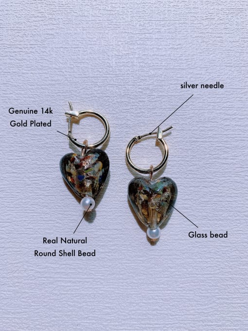 Scarlet White Brass Glass beads Heart Minimalist  Handmade Beaded  Huggie Earring 4