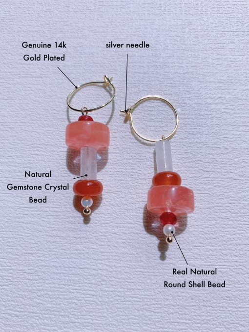 Scarlet White Brass Natural  Gemstone Geometric Minimalist Handmade Beaded  Huggie Earring 1