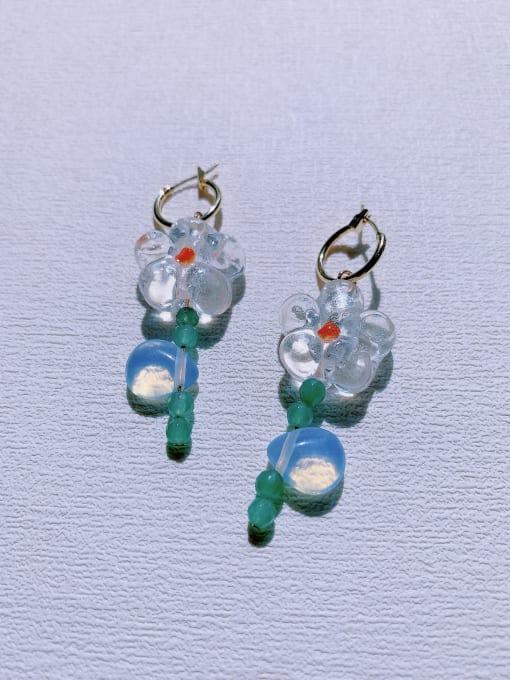 Scarlet White Brass Glass Beads Flower Minimalist Handmade Huggie Earring 0