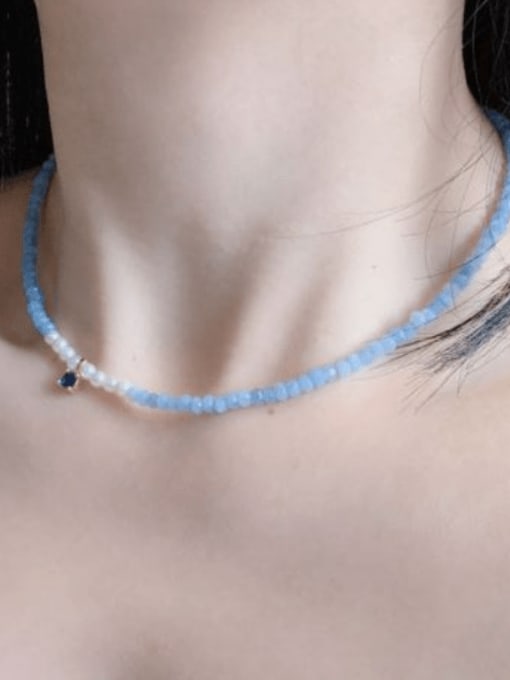 Scarlet White N-STPE-0018 Natural  Gemstone Crystal Beads Chain  Handmade Beaded Necklace 1