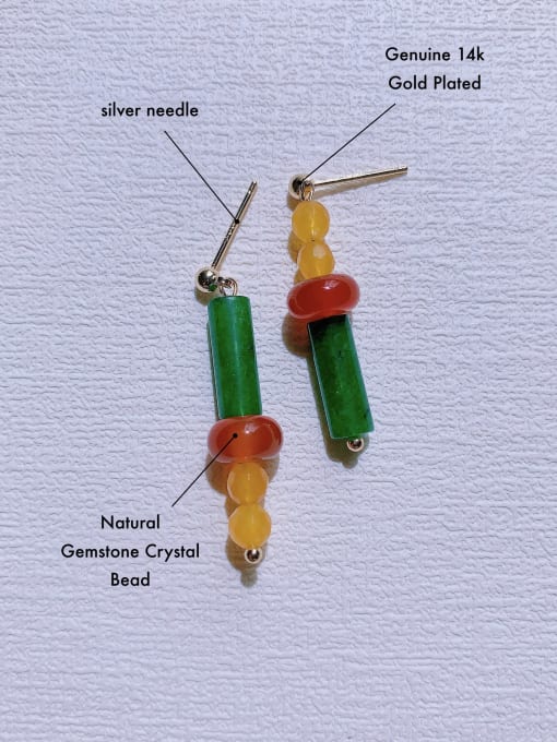 Scarlet White Brass Natural  Gemstone Crystal Geometric Minimalist  Handmade Beaded  Drop Earring 4