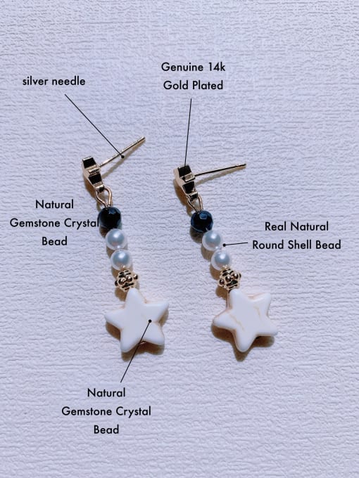 Scarlet White Brass Natural Shell Beads Pentagram Minimalist Handmade Beaded  Drop Earring 1