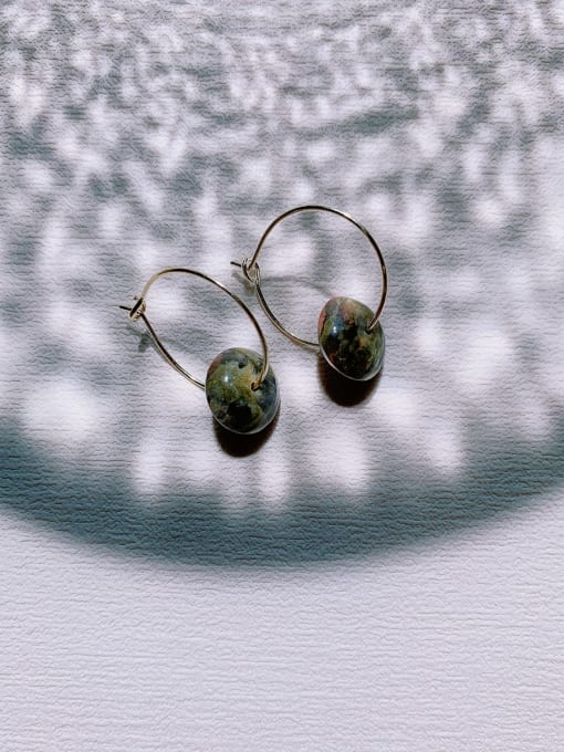 ER-031 Brass Turquoise Geometric Vintage Handmade Beaded Hoop Earring
