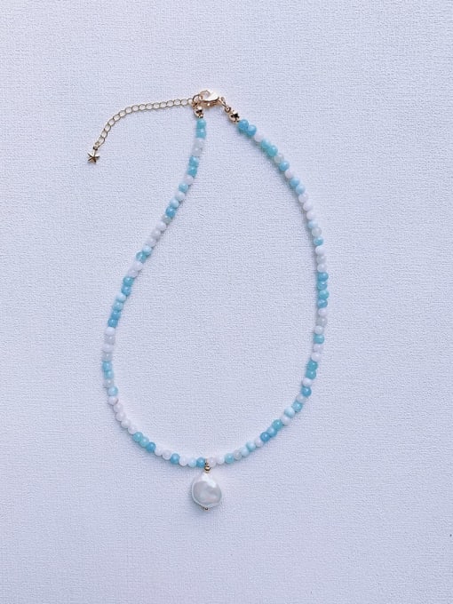 Blue Natural Gemstone Crystal Beads Chain Handmade Necklace