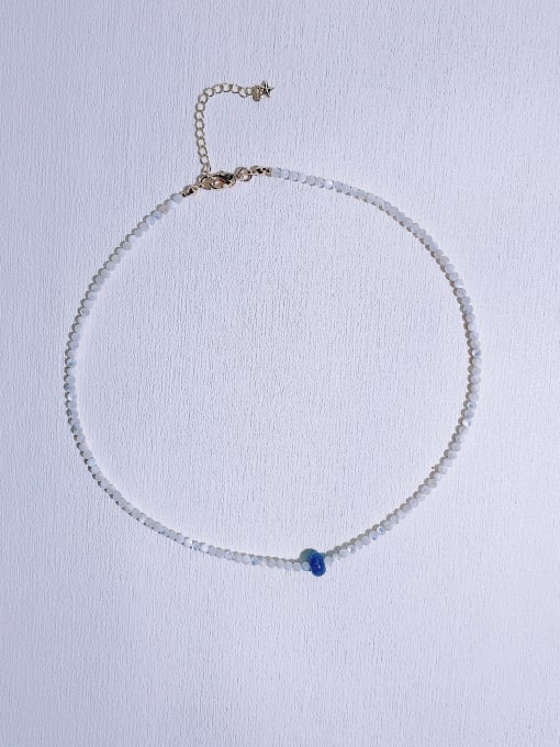 blue Natural Round Shell Beads Chain Handmade Beaded Necklace