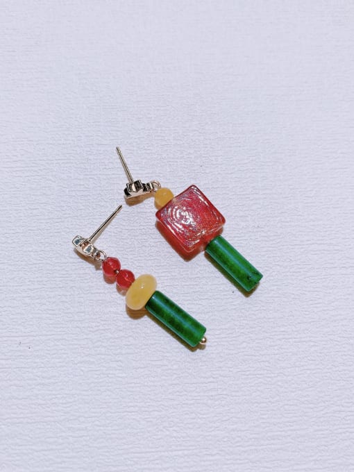 Scarlet White Natural  Gemstone Crystal Beads Multi Color Geometric Christmas Series Drop Earring 0