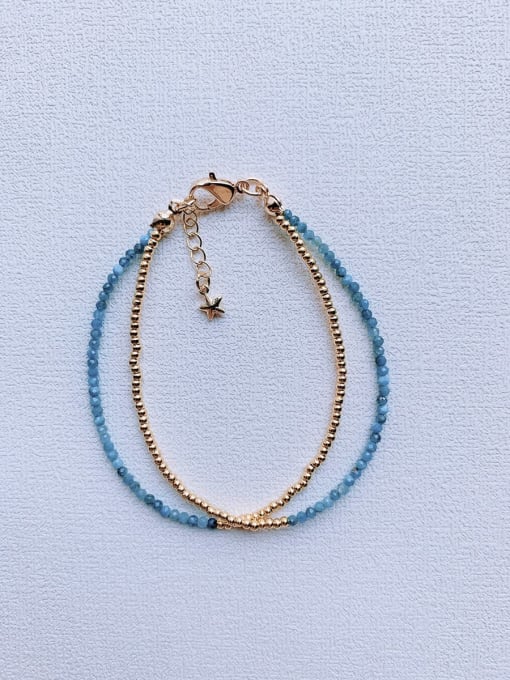 blue Natural  Gemstone Crystal Beads Chain  Handmade Beaded Bracelet
