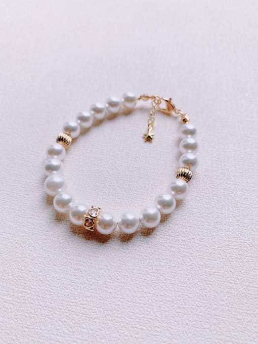 Scarlet White Natural Round Shell Beads Chain Handmade Beaded Bracelet