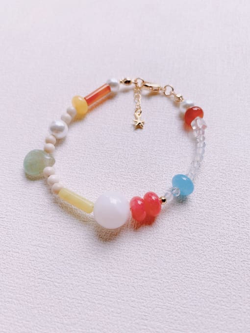 Color 1 Natural  Gemstone Crystal Beads Chain Handmade Beaded Bracelet