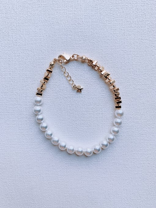 Scarlet White Brass Imitation Pearl Minimalist Handmade Beaded Bracelet 0