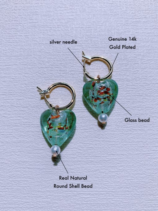 Scarlet White Brass Glass beads Heart Minimalist  Handmade Beaded  Huggie Earring 1