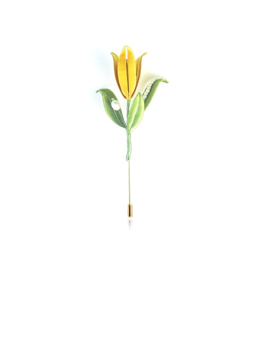 Yellow Tulip Handmade Flower Chanhua Brooch