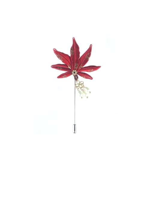 Red Maple Leaf Handmade Flower Chanhua Brooch