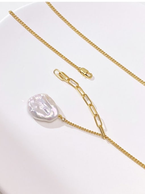 ARTINI Brass Freshwater Pearl White Irregular Minimalist Tassel Necklace 2