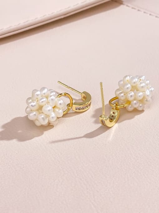 ARTINI Brass Freshwater Pearl White Ball Minimalist Drop Earring 1