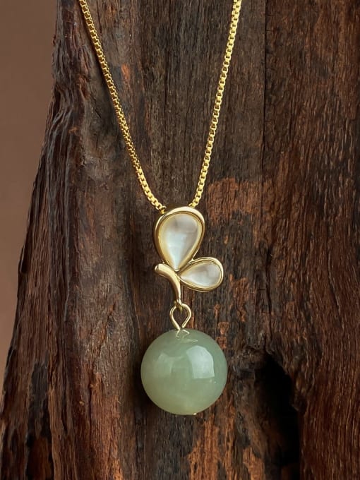 ARTINI Brass Jade Green Stone Butterfly Minimalist Locket Necklace